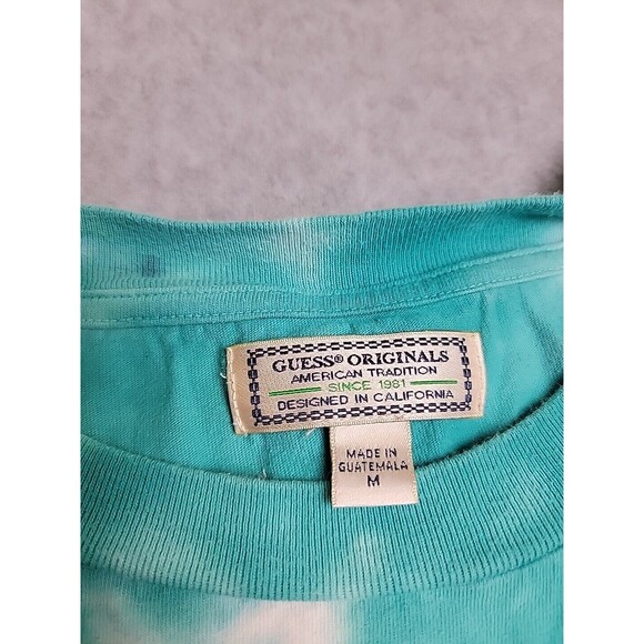 Vintage Guess Shirt Mens M Blue Black Tie Dye Graphic Flag Embroidered 90s - Picture 8 of 15